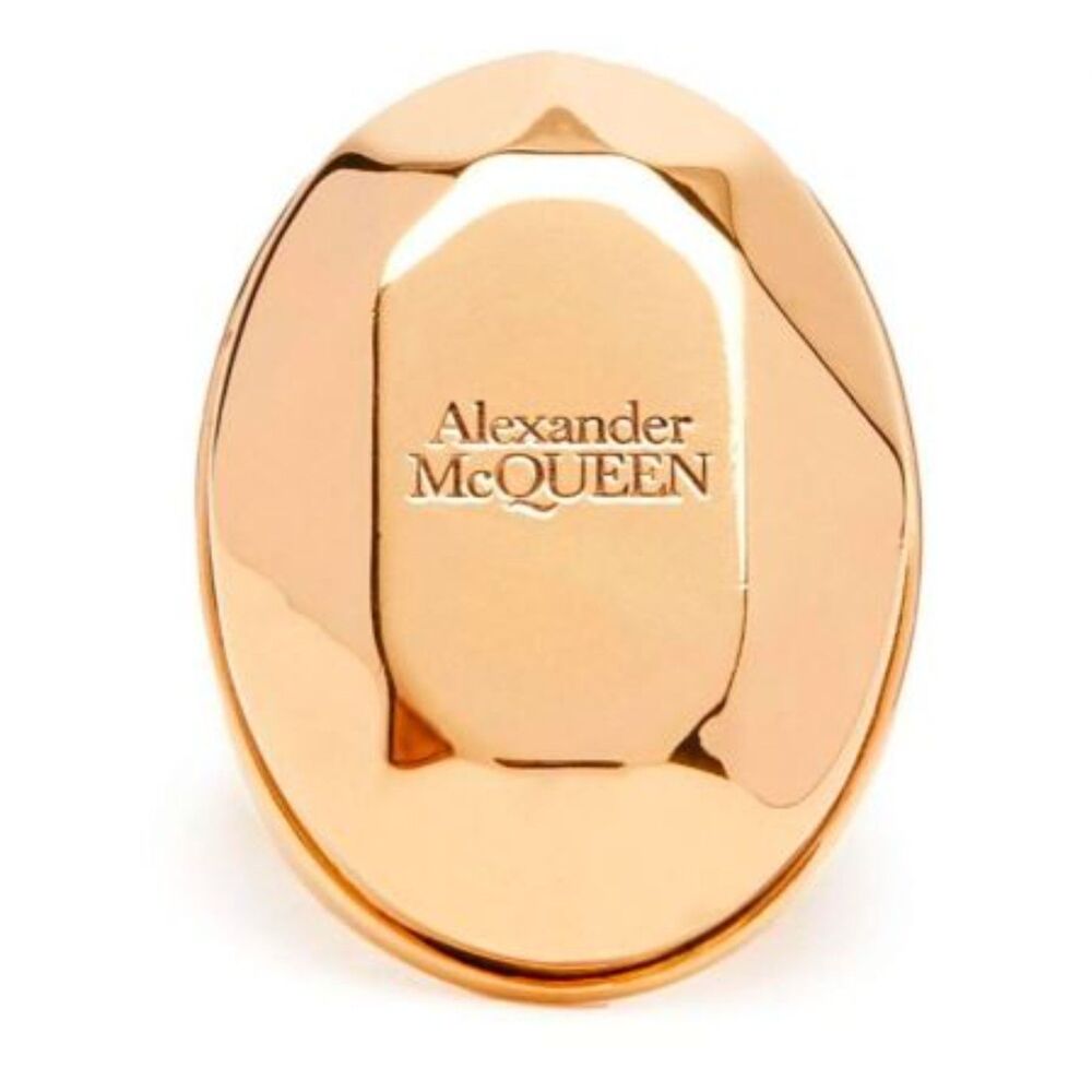 Alexander McQueen Women's Golden Stone Logo Ring NWT 470 Sz 6